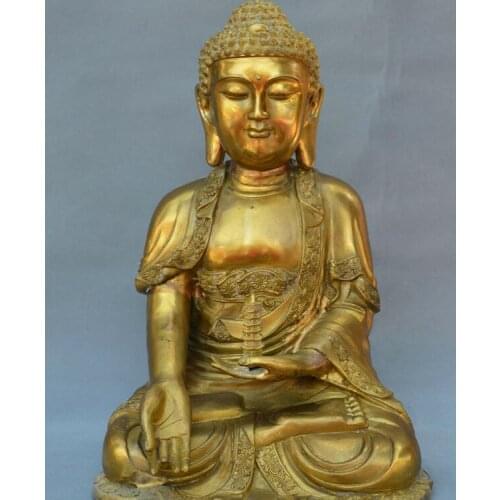 Collect Chinese Buddhism old bronze Sakyamuni Buddha merciful Buddha Statue