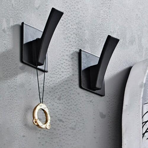 Modern Wall Mounted Black Metal Hook Key Plug Holder Self-Adhesive Square Organizer Jewelry Clothes Towel Hanger Rack