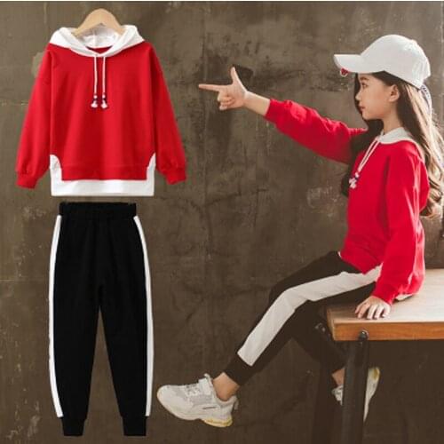 Girl sports Set Spring Autumn Kids Clothing Set 2019 Solid long SleevesSweatshirt + Pants 2 Pcs Teenage School Girls Tracksuit
