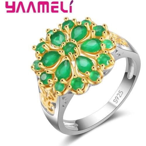 Green Cubic Bohemia Flower Wedding Rings for Women AAA Zircon Engagement Bijoux Lady Charm Costume Jewelry Accessories