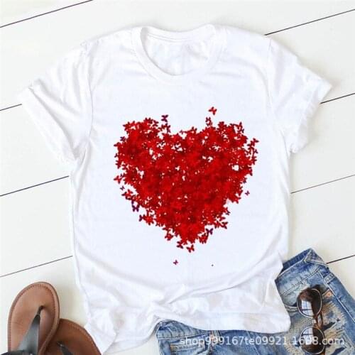 20 Styles Of Love Petals Creative Printing Casual T-shirt O-neck Short-sleeved Womens Loose Top Womens Oversized T-shirt S-4XL