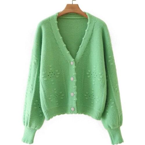 Aonibeier 2021 Za Woman Casual Traf Autumn Winter Pointelle Detail Knit Cardigan Rhinestone Buttons Drop Shoulder Loose Sweaters