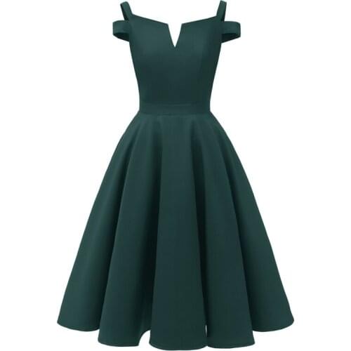Formal School Party Vintage A Line Dress Women Green Solid Notch Neck Cold Shoulder Luxury Banquet Elegant Lady Sexy Dresses