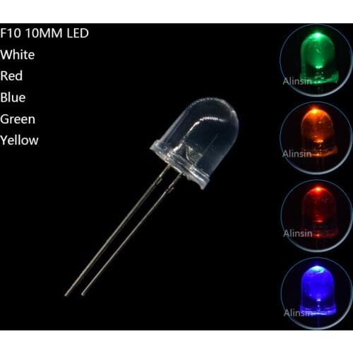 10pcs 0.75W 150MA F10 10mm LED Light Emitting Diode white Red Blue Green Yellow Color bulb lamp 3V-3.2V PCB