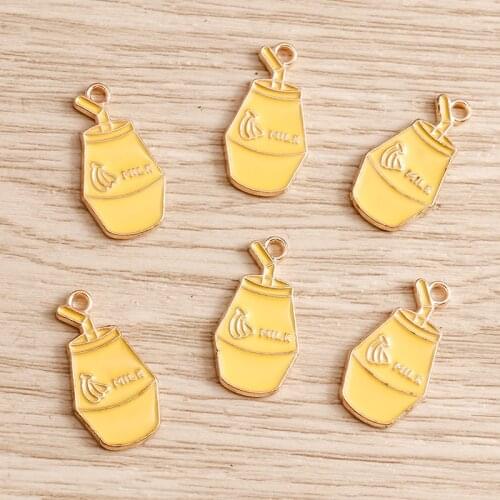 10pcs 11*21mm Banana Milk Bottle Charms for Jewelry Findings Enamel Straw Pendants Charms DIY Necklaces Earrings Handmade Crafts