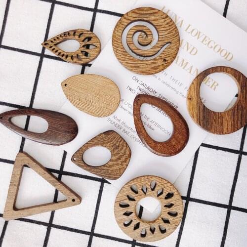 10pcs New Hot DIY Accessories Wholesale Simple Fashion Triangle Round Wood Earrings Earrings Accessories Crafts Earring Charms