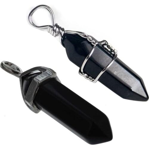 2 Pcs Chic Crystal Bead Stone Pendant for Necklace Black Onyx Stone-Black Onyx Stone & Black Onyx