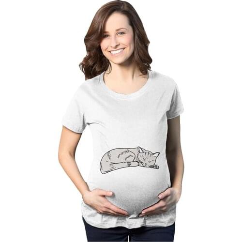 2020 New Women Maternity Clothes O-Neck Short Sleeve Cat On Bump Print Pregnancy Maternity Loose Top Tee Pregnant T-shirts Tee