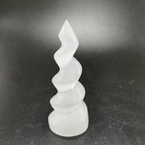 Natural rough white selenite carving tower Spiral shape Tower for decoration