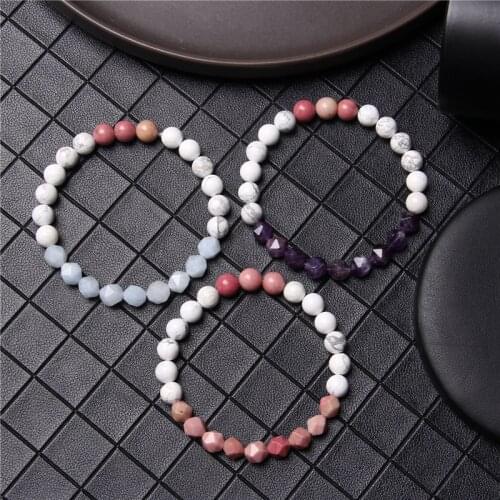 Geometric Faceted Natural Amethysts Stone Bracelet Natural Howlite Rhodochrosite Beaded Bracelets For Women Exquisite Jewelry