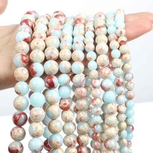 Natural Stone Beads Smooth Blue Shoushan Snakeskin Round Loose Bead For Jewelry Making DIY Mens Bracelets Necklace 4/6/8/10/12MM