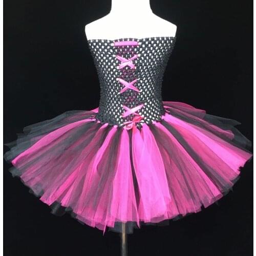 Baby Black Pink Tutu Dress Girls Crossed Crochet 2Layers Tulle Dress Ballet Tutu with Flower Headband Kids Corset Party Dresses