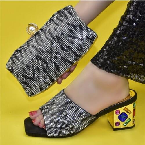 Doershow top selling African Wedding Shoes and Bag Set Italian Shoes with Matching Bags Nigerian Women party! !SJK1-1