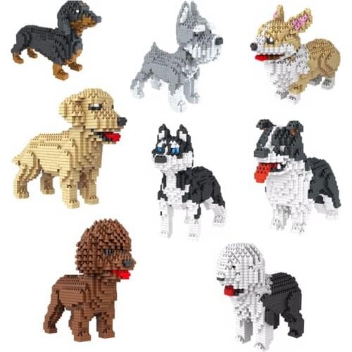 Hot Dachshund poodle HUSKY corgi Border Collie Sheepdog schnauzer Golden Retriever dog Pet puppy bricks micro diamond block toys