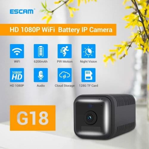ESCAM G18 Full HD 1080P WiFi IP Camera Rechargeable Battery PIR Alarm Night Vision Two Way Audio Security Surveillance Cameras