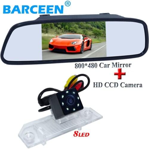 Use for Ford-focus sedan plastic shell 8 led car rear reversing camera bring parking line+5" lcd screen car backup mirror