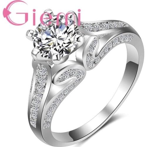 Classic Geometric Crystal Rock Ring for Bride 925 Sterling Silver andCZ Wedding Ceremony Vows Accessories