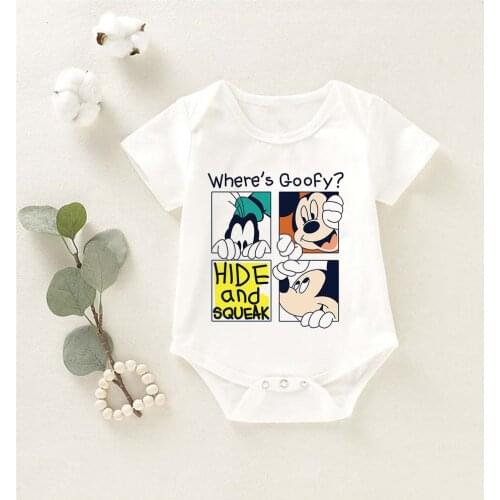 Wheres Goofy Funny Baby Clothes Short Sleeve White O-neck Mickey And His Friends Onesie Newborn Bodysuit Baby Girl Boy Rompers