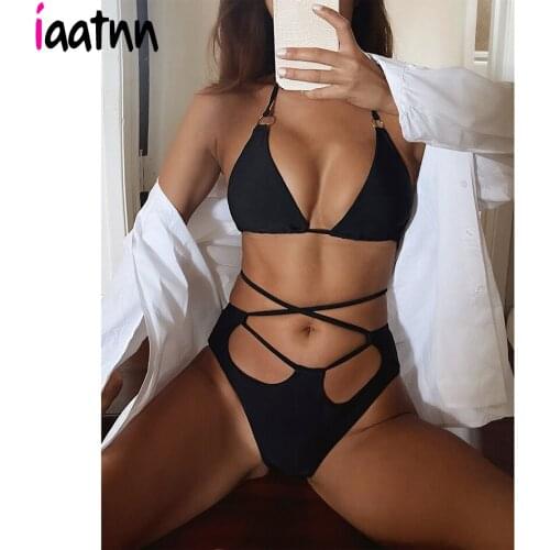 Sexy Halter Push up Bikini 2021 Criss Cross Swimwear Bandage Swimsuit woman Brazilian Bikinis Set Bathing Suit Women Beachwear