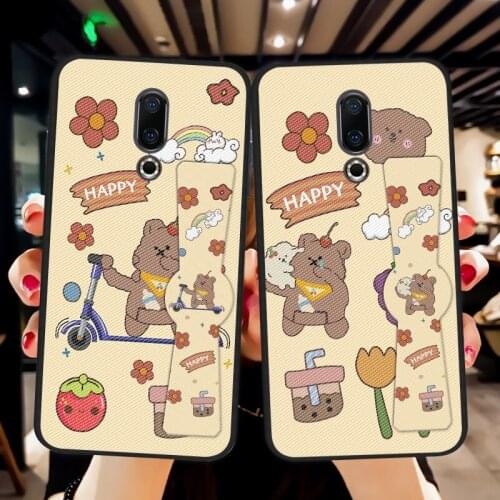 3D Matte Wristband Cases For Meizu 16T 16S 17 Pro 16XS Bear Cute Bracket Cover For Meizu 15 16 th Plus 16X M15 15 Lite