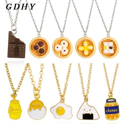GDHY Fashion Alloy Resin Necklace Chocolates Egg Drinks Sushi Food Pendant Necklace Women Gold Chain Necklace Party Jewelry Gift