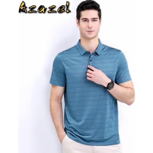 Azazel 2020 Summer Polo Shirt Men 100% Silk Polo Shirt Short Sleeve Shirt Wide-waisted Striped Casual Short for Men PWX11
