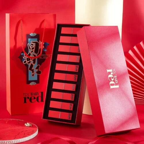 10PCS Moist Lipstick Set Sexy Lipstick Waterproof Long Lasting Lips Make Up Contour Beauty Make Up Cosmetic Kit Red Gift Box