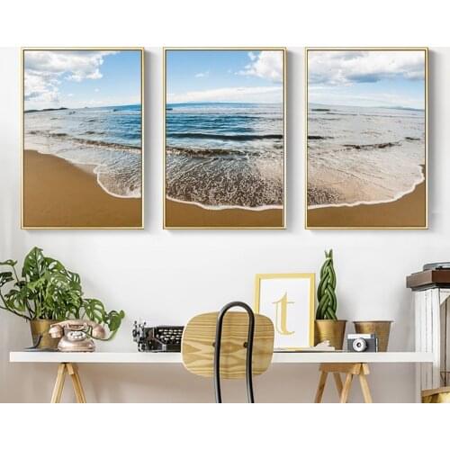 Nordic Style Sea and Beach Landscape Wall Art Canvas Poster and Print Canvas Painting Decorative Picture for Living Room Home