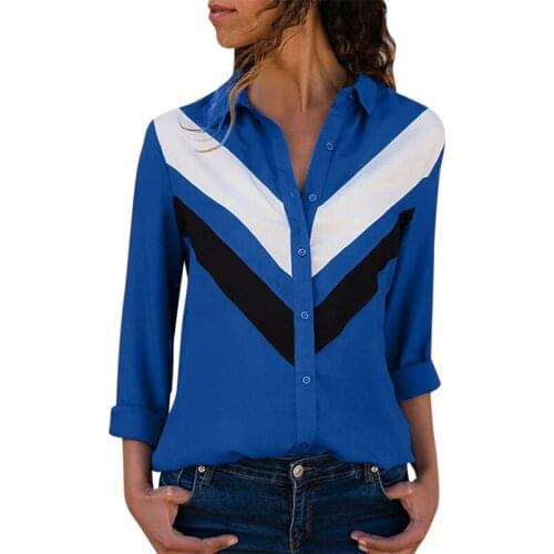 2021 New Fashion Popite WomenS Clothes Chiffon Shirt Long Sleeve Solid Color Stitching V-Neck Top