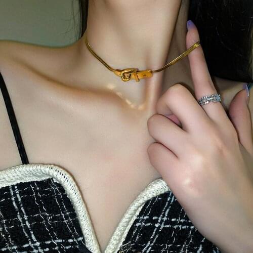 New Stainless Steel Belt Buckle Necklace Female Ins Clavicle Chain Temperament Hip-hop Necklace Gold Color Jewelry Accessories