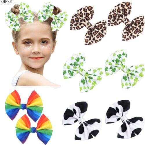 2Pcs New 5"Print Fabric Bow Barrettes Girls Cute Hairpins Children Hot Sale Trendy Hairwear Hair Clips Accessories For Women