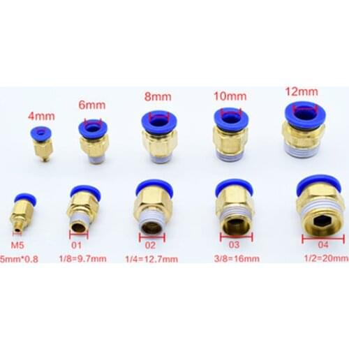 PC Air Pneumatic 10 12mm 6 8mm 4mm Hose Tube 1/4"BSP 1/2" 1/8" 3/8" Male Thread Air Pipe Connector Quick Coupling Brass Fitting