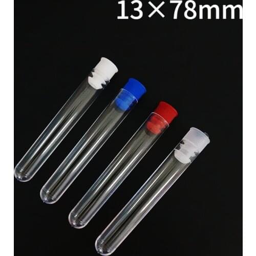 50pcs/lot 13x78mm Clear Plastic Test Tubes With Plastic Color Stopper Push Cap For School Experiments