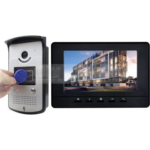 DIYSECUR 7 inch Wired Video Door Phone Doorbell Home Security Intercom System Buildin RFID Reader Camera