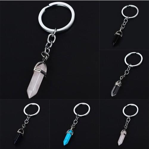 Bullet Pink Quartz Opal Gem Elegant Family Gifts Fashion Hot Healing Stone Natural Stone Keyring Key Chain