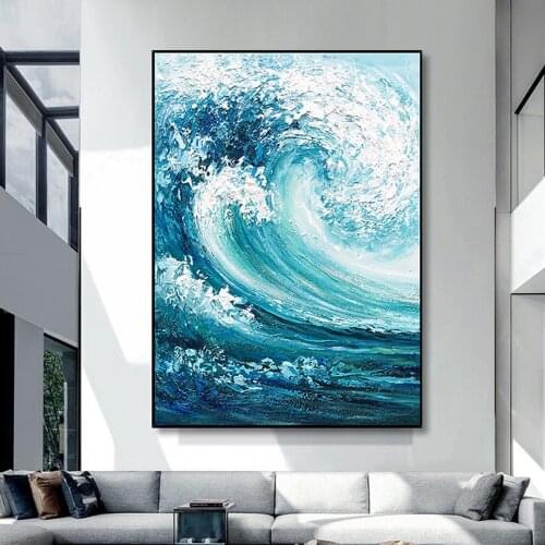 Hand-painted abstract oil painting Sea Waves Mural Thick texture Canvas paintings Villa living room Luxury hotel Entrance Art