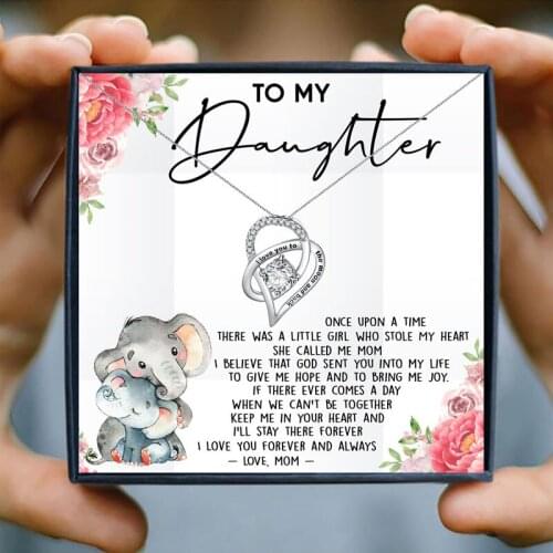 Crystal Necklace I Love You to The Moon and Back Heart Pendant Necklace for Women to My Daughter New Year Gift Wish Card Jewelry