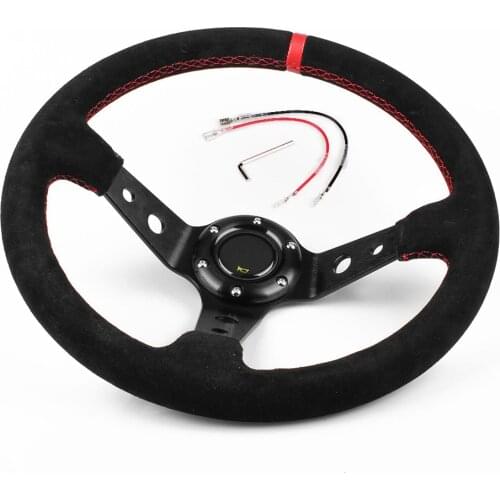 Saisika Car Racing Drift 14inch 350mm Deep Suede Steering Wheel With Horn Button