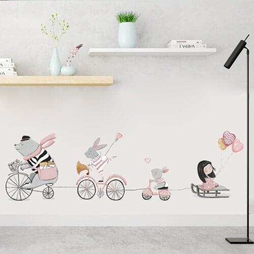 Cartoon Animal Cycling Balloon Self-Adhesive Wall Stickers Childrens Bedroom Entrance Wall Beautification Decorative Wallpaper