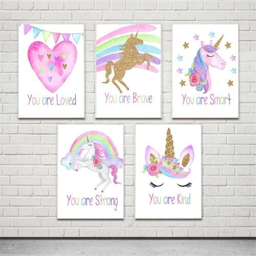 Nordic Simple Cartoon Unicorn Rainbow Heart Canvas Painting Poster Print Wall Art Picture LivingRoom Childrens Room Home Decor