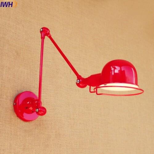 IWHD RED Modern LED Wall Lights Fixtures Luminaire Home Lighting Iron Swing Long Arm Wall Lamp Sconce Lamparas De Pared