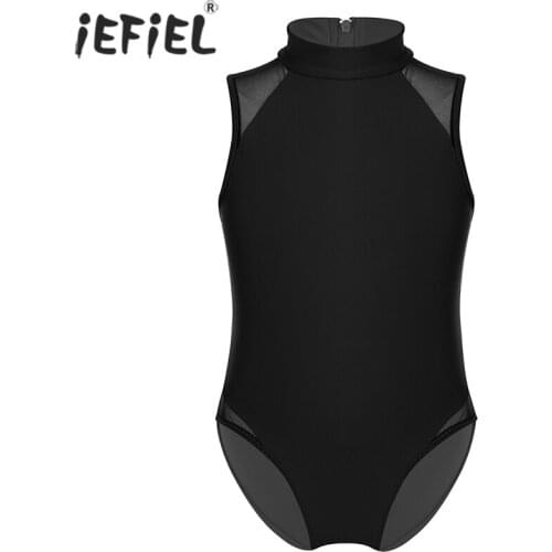 Toddler Girls Gymnastics Leotard Ballet Leotards Clothes Dance Wear Sleeveless Mock Neck Mesh Leotards Cotton Bodysuit Jumpsuit