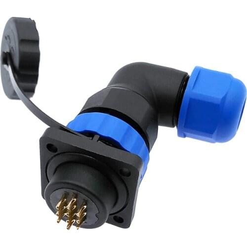 SP20 waterproof connector 1/2/3/4/5/6/7/9/10/12/14 pin IP68 angle connectors 90 degree elbow flange socket