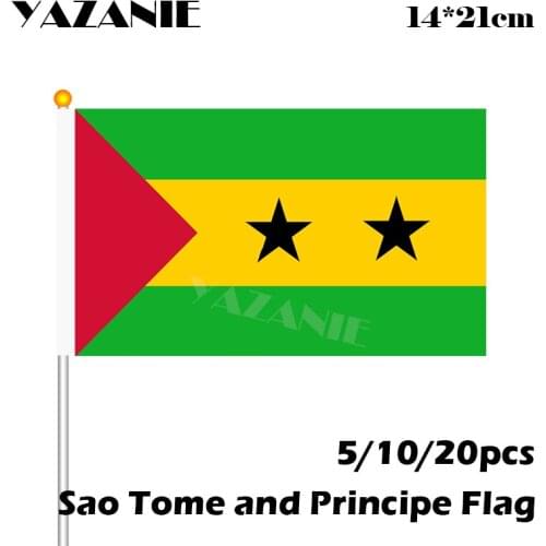 YAZANIE 14*21cm 5/10/20pcs Sao 2018 Tome and Principe Fabric Flags Hand Shake Flag with Pole World Countries Small Handing Flag