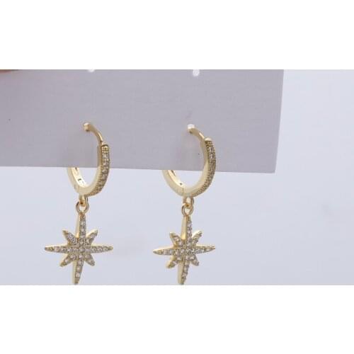 DORIN Twinkle Star Genuine 925 Sterling Silver Hoop Earring For Women Wedding Engagement Fine Female Clear Zircon Jewelry