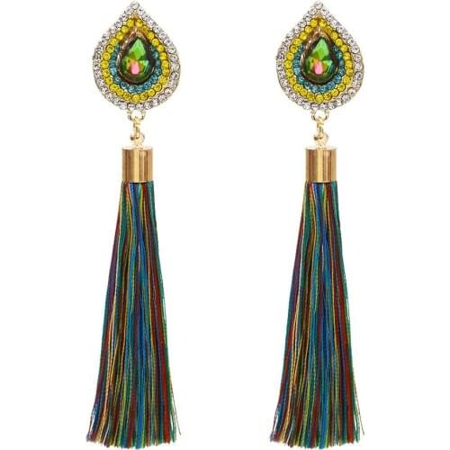 Trendy New Rhinestone Tassel Earrings for Female Vintage Bohemian Fringed Tassel Drop Earring Statement Wedding Jewelry
