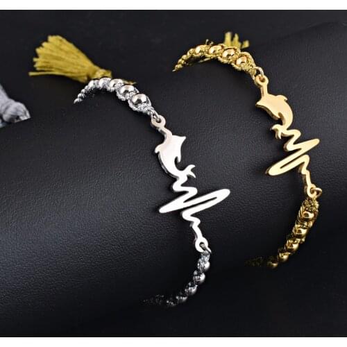 Fashion Women Stainless Steel heart bangle handmade tassel beaded adjustable stretch bracelet wholesale&dropship Jewelry