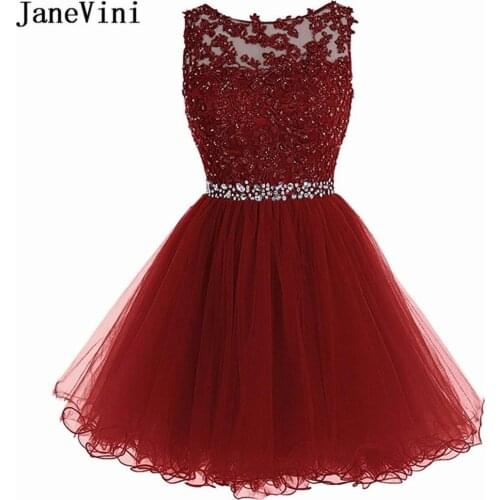 JaneVini 2020 Beaded Lace Homecoming Dresses Short Burgundy Red Pink Tulle Women Graduation Prom Party Gowns robe de cocktail