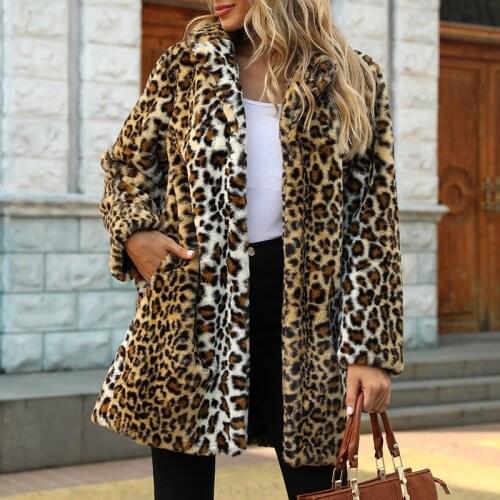 Women Faux Fur Coat Streetwear Autumn Winter Warm Plush Teddy Coats Long Leopard Print Luxury Fake Fur Jacket Fur Coat Jackets