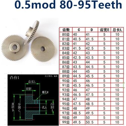 1pc 0.5mod spur gear Convex step 45# 0.5 die 80 81 82 83 84 85 86 87 88 89 90 91 92 93 94 95 tooth straight gear